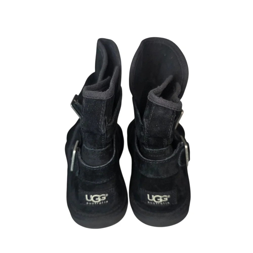 UGG Australia Leni Womens US 9 Black Suede Leather Buckle Ankle Booties NWOT